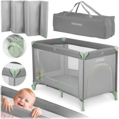 RK-240 Gray-Mint Travel Cot - Portable and Safe for Your Baby