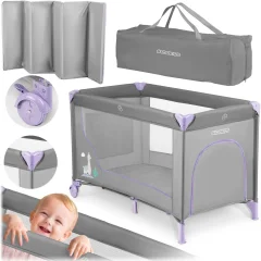 Portable Travel Cot RK-240 in Gray-Lavender - Lightweight and Safe Design