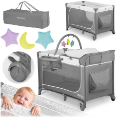 RK-241 Gray Travel Cot - Lightweight and Versatile Folding Crib for Babies