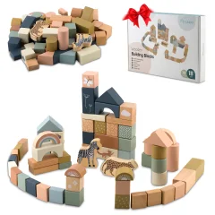 Nukido Wooden Building Blocks Set NK-858 - 70 Pieces for Creative Play