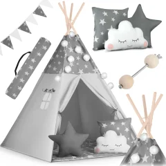 Nukido Kids Teepee Tent with Garland and Lights - Gray Star Design