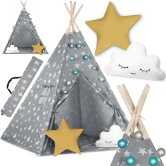 Nukido Gray Star Children's Teepee Tent with Lights - Stylish and Fun Play Space