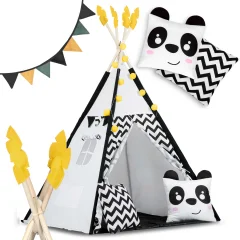 Nukido Children's Teepee Tent with Garland and Lights - White and Black Panda Design