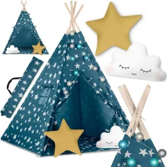 Nukido Children's Teepee Tent with Lights - Cozy Blue Play Space