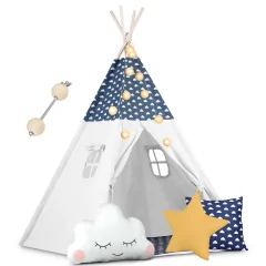 Nukido Kids Teepee Tent with Lights - Navy Blue, Perfect for Indoor Play