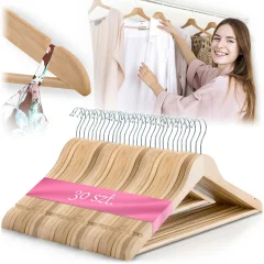 30-Pack Natural Wooden Clothes Hangers by Massido - Durable and Stylish Wardrobe Organizer