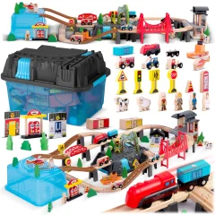 Ricokids Wooden Train Town Set - 100 Pieces for Creative Play