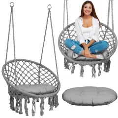 Stylish BOHO Gray Hanging Garden Swing Chair with Cushion