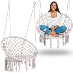 Stylish Beige Boho Hanging Garden Swing Chair for Ultimate Relaxation