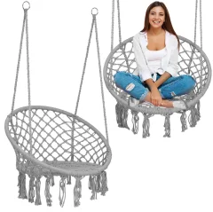 Stylish Gray Boho Hanging Garden Swing Chair for Ultimate Relaxation