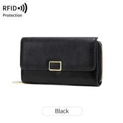 Nova večnamenska ženska denarnica s tremi pregibi in RFID zaščito Black