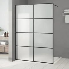 The Living Store Pregrada za tuš črna 140x195 cm motno ESG steklo - Tuš Stena