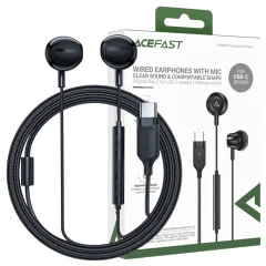 ACEFAST L2 USB-C IN-EAR SLUŠALKE Z DALJINSKIM UPRAVLJALNIKOM IN MIKROFONOM 1,2 M ČRNE