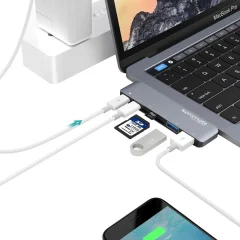 PROMAT MacBook Pro 13 z vmesnikom USB C na dotik, 7 v 1 adapter za zvezdišče USB tipa C za MacBook Pro 13 in 15 palcev, Promate MacHub-Pro Grey