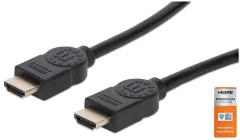 Visokohitrostni kabel HDMI s certifikatom Manhattana z ethernetnim kanalom 4K @ 60Hz HEC ARC 3D 18 Gbit/s pasovna širina HDMI vtič na vtič HDMI zaščiten črn 1 m Manhattan HDMI priključni kab